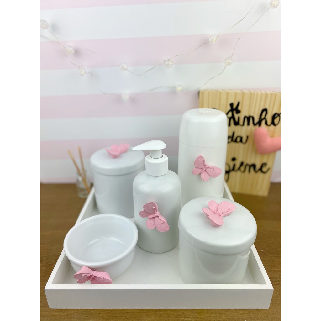 Kit Higiene Porcelana Apliques Rosa Diversos Temas Garrafa em Oferta na Shopee