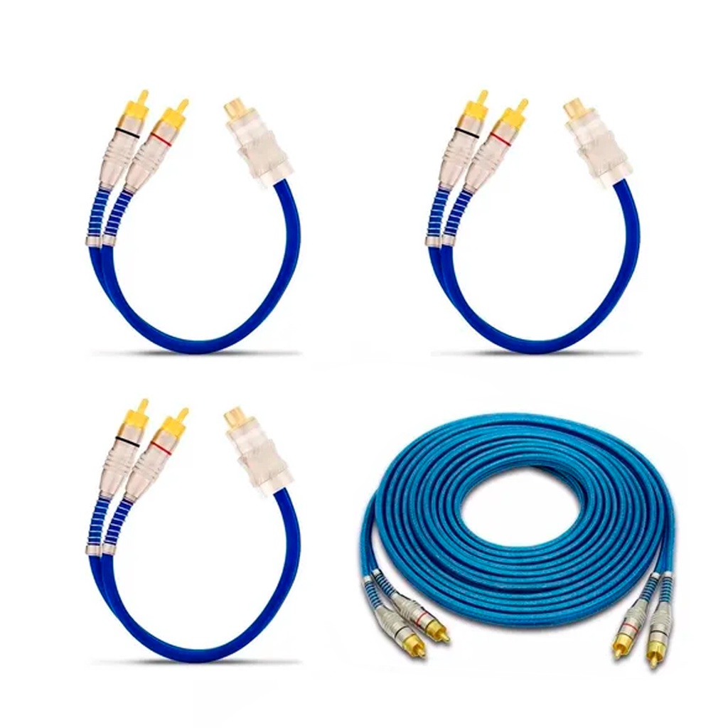 Kit Cabos Rca Para Som Automotivo 1 Cabo 5m + 3 Cabos Y