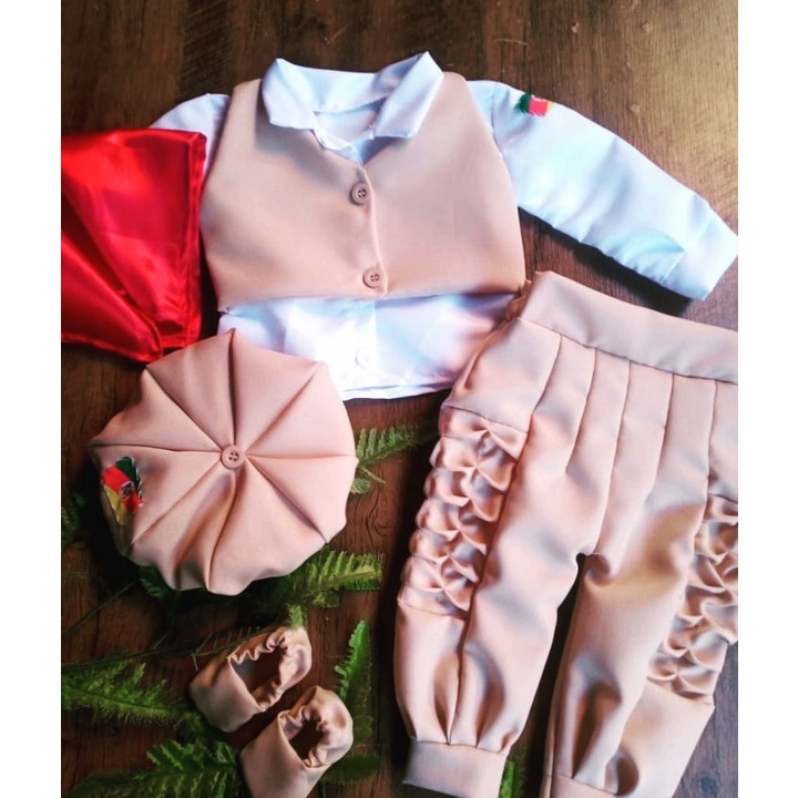 Pilcha de Gaúcho Infantil Rosê-> Bombacha, Camisa, Colete,Lenço, Alpagarta* e Boina