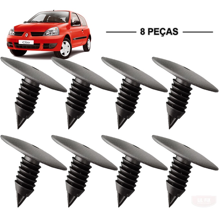 8 Grampos Travas Fixação Parabarro Capa Roda Renault Clio