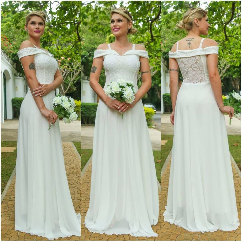 Vestido Noiva Civil  Longo Branco Casamento Civil  Lançamento