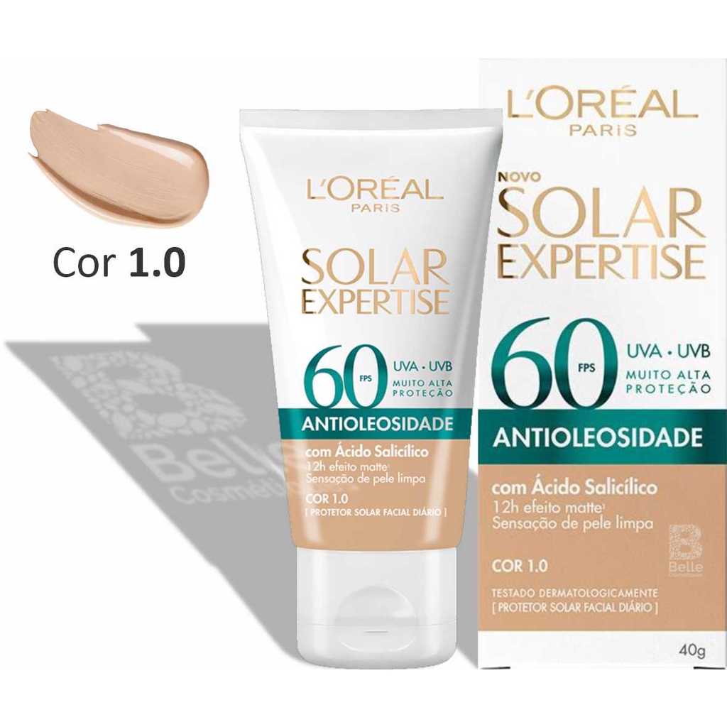 Protetor Facial Solar Expertise Antioleosidade Cor 1.0 Clara FPS 60 - 40g - L`oréal Paris