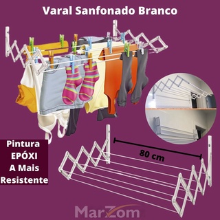 Varal de Parede Sanfonado 80cm - Varal para Apartamento Secalux - Varalzinho de Roupa Retrátil de Recolhe Pequeno para Banheiro Sala Cozinha Varanda Area de Serviço Calcinha Sutia e Roupa Intima