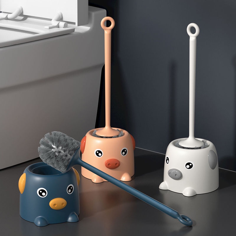 Conjunto De Escova De Limpeza De Vaso Sanitário De Desenho De Porco Com Cabo Longo Sem Furo/Silicone Para Banheiro