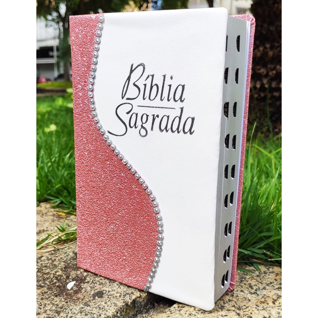 Bíblia Sagrada Glitter perolas feminina letra gigante (17) Rosa goiaba em Oferta na Shopee