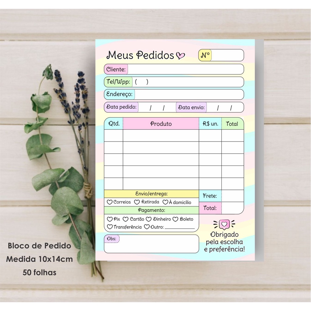 Bloco talão de pedido 14x10cm candy colors 50 folhas em Oferta na Shopee