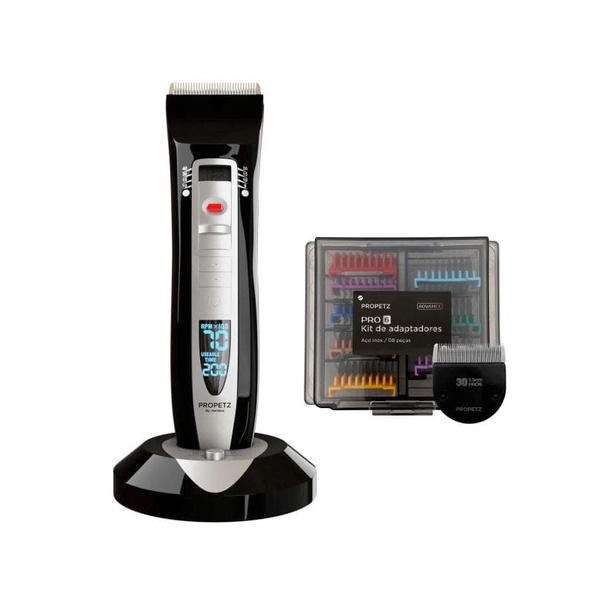 Kit Máquina de Tosa PRO6 Preta + Adaptadores + Lâmina Nº 30 Propetz Original