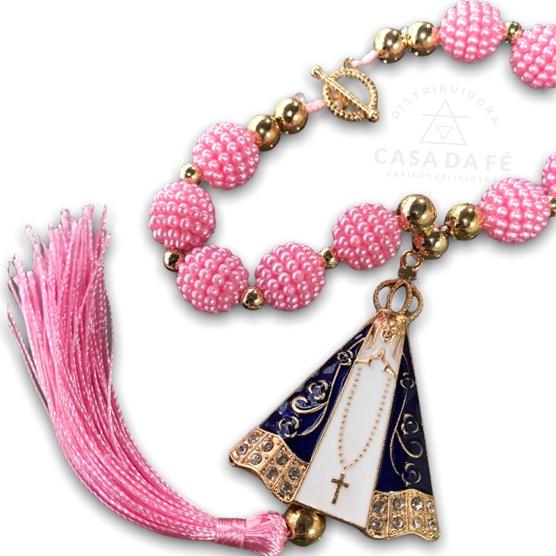 Kit C/6 Adorno Dezena Nossa Senhora Aparecida Strass Pérola Amora Rosa Pêndulo P/ Porta, Automóvel, Retrovisor Carro, Parede