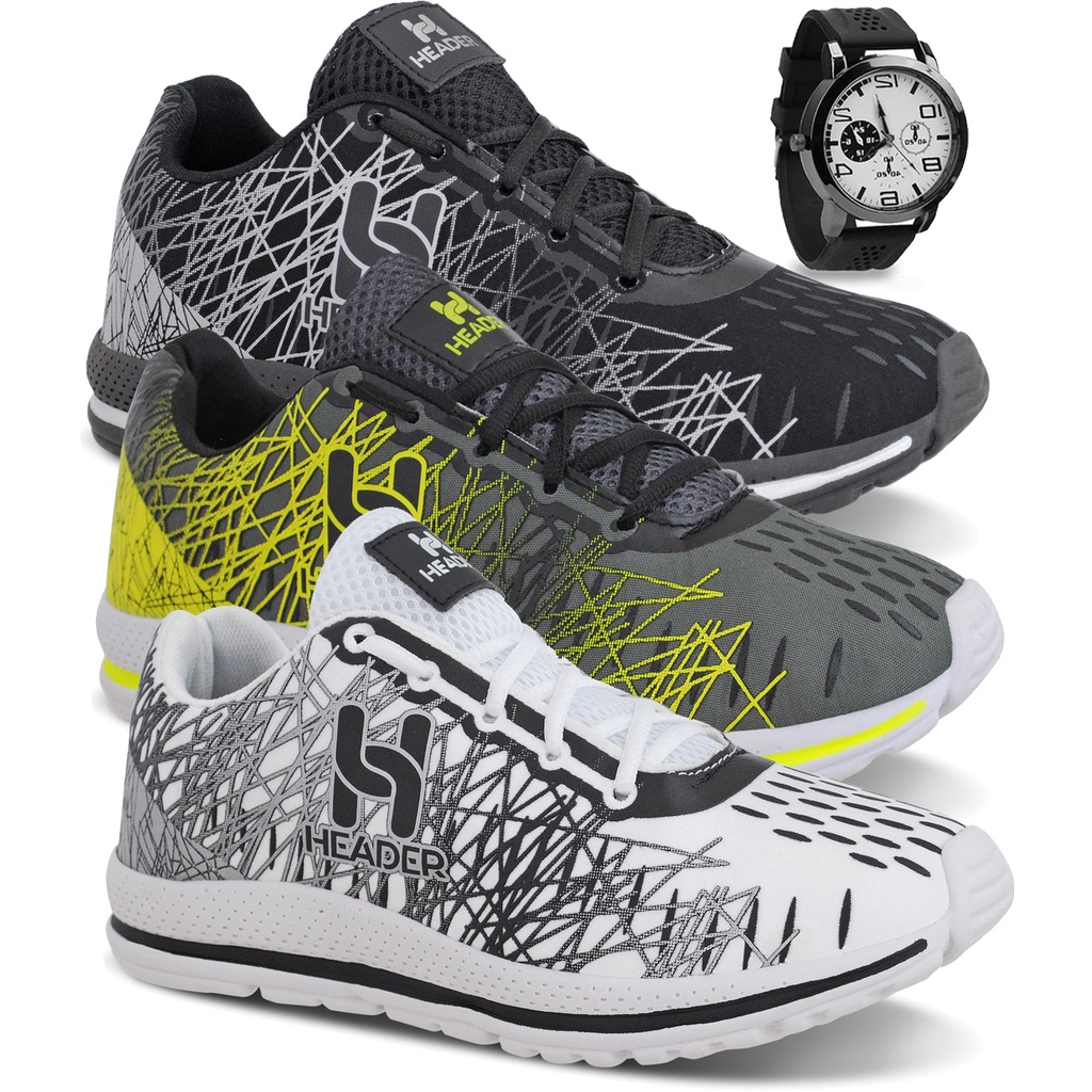 Kit 3 Tênis Masculino Header Spider Esportivo Mais Vendido Promoção + Relógio