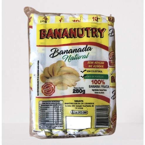Doce de Banana sem açucar fit, Bananutry, pacote 280 gr com 10 tabletes de bananada embalados individualmente, ideal para dietas.