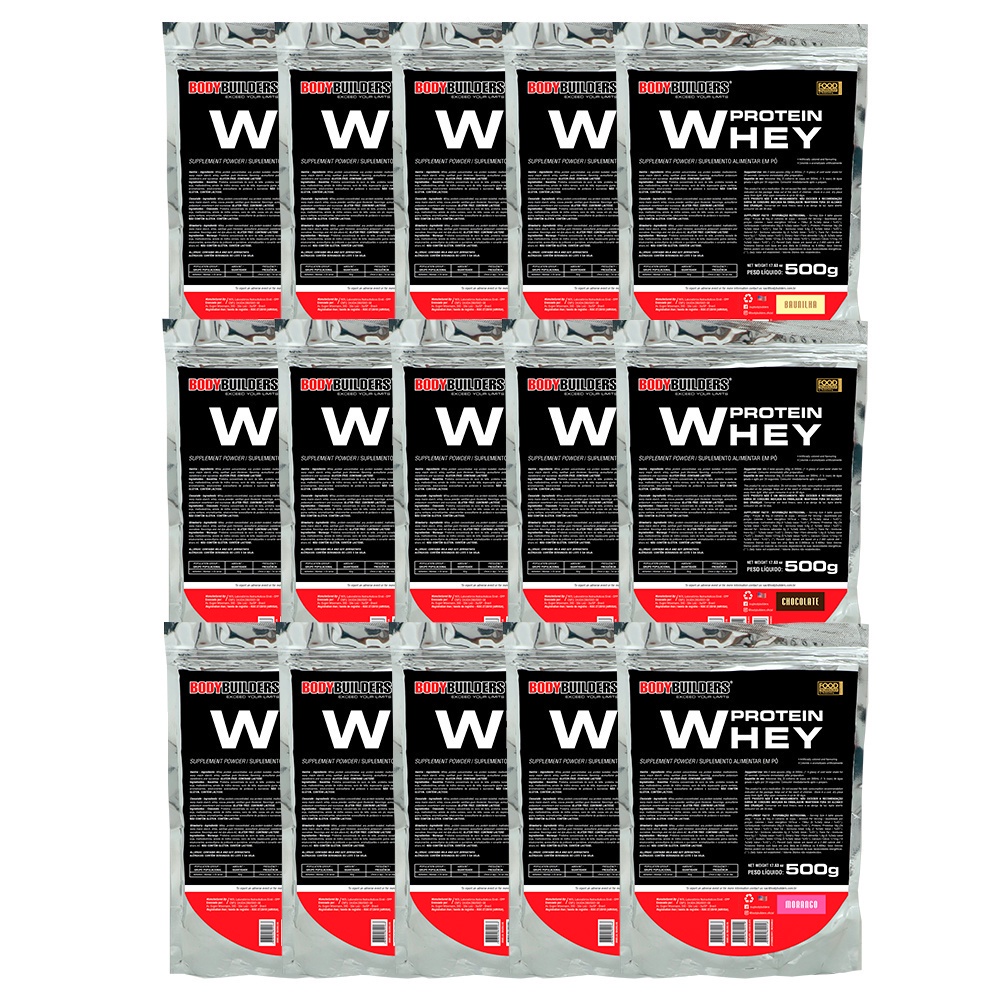 Kit 15x Whey Protein Concentrado em Blend Proteico 35% 500g - Suplemento em pó - Refil - Bodybuilders