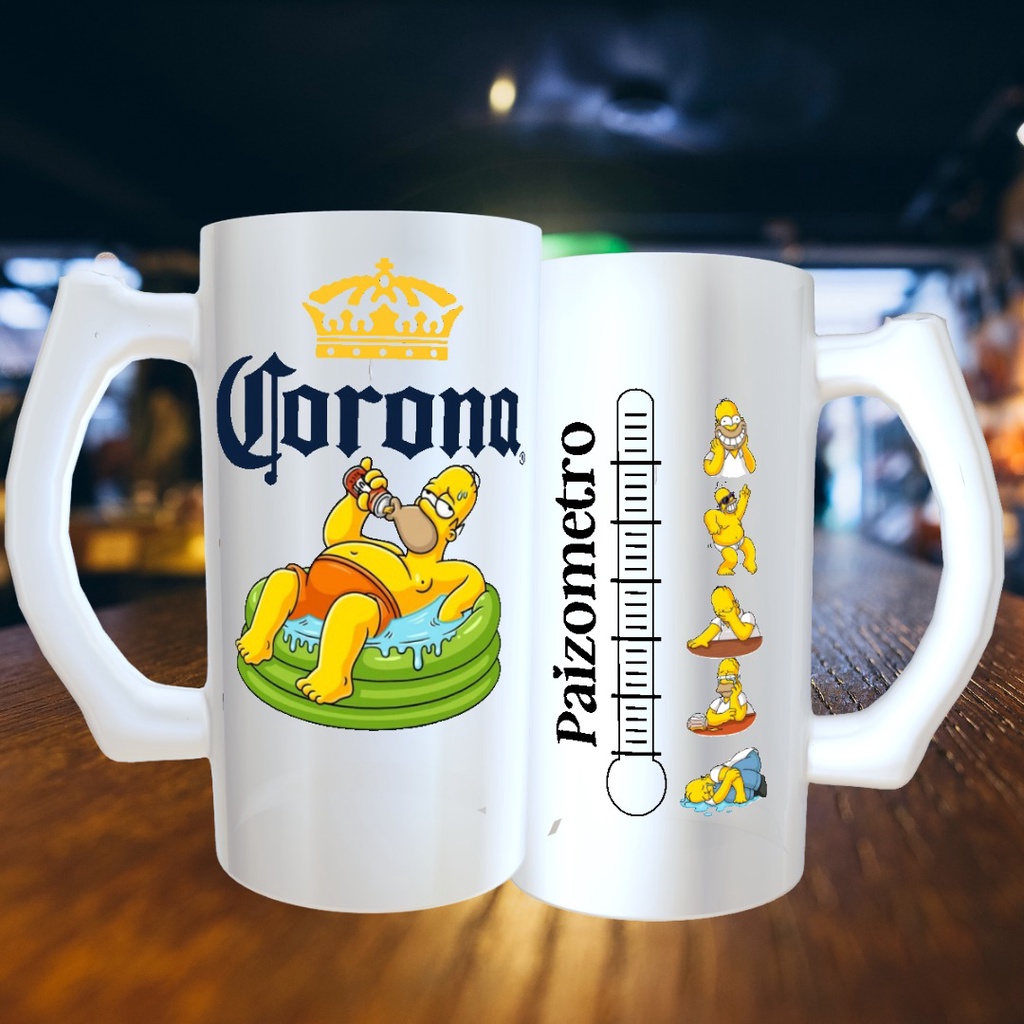 Caneca Personalizada Chopp 475 Ml Vidro Jateado Cerveja CORONA Homer Simpson