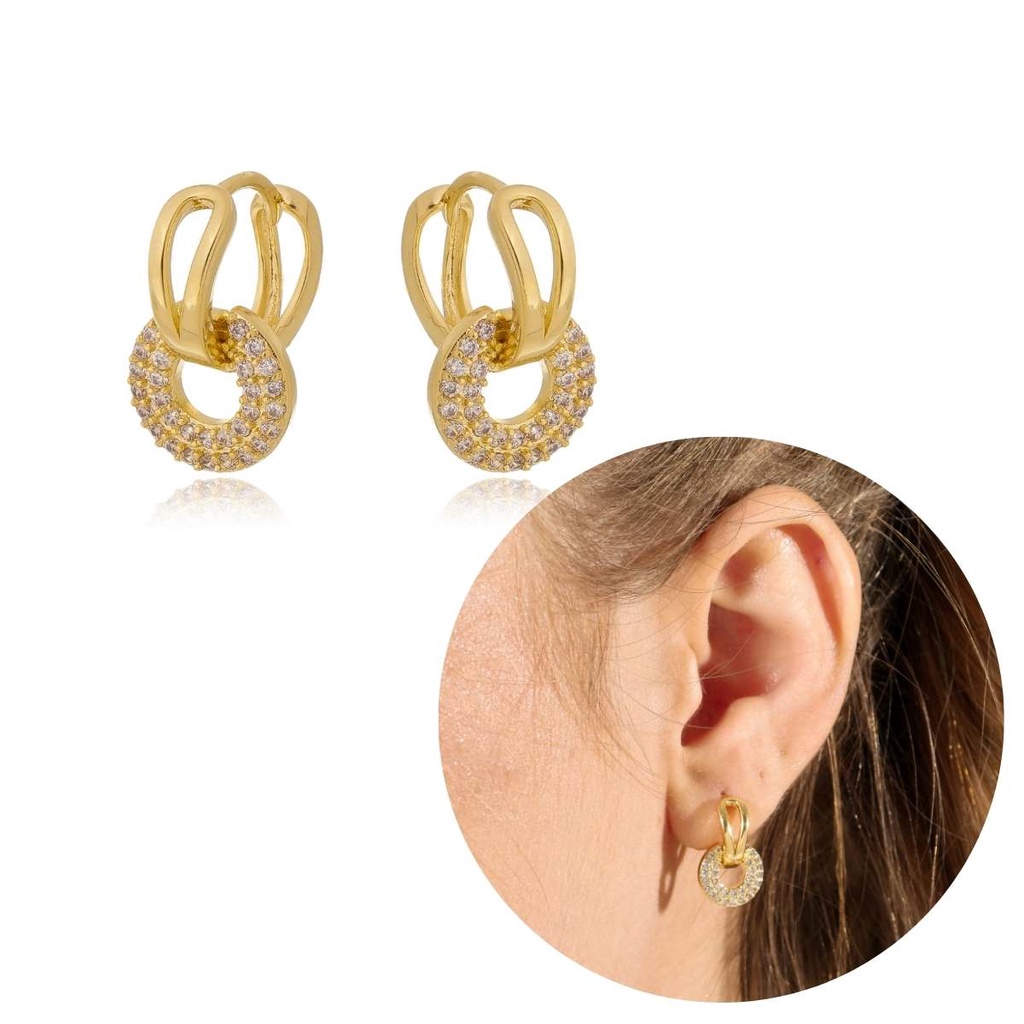 Brinco Argola com Micro Zircônia Banho Ouro 18k - Antialérgico Garantia Folheados  Presente Lembrancinha Aniversário Mãe Namorada Esposa Filha Amiga Moda
