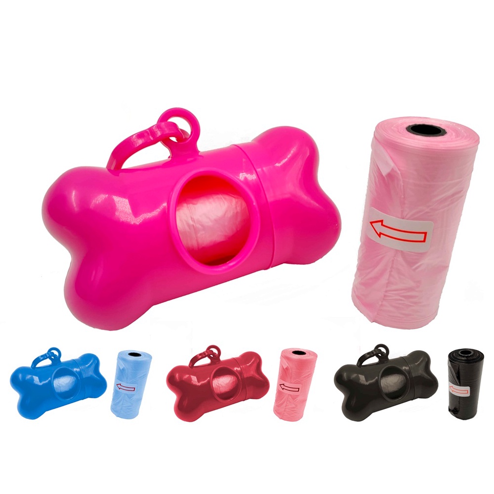 Kit Cata Caca Pet Cachorro Gato Formato Osso com Gancho Saquinho Coletor 40 Sacos Refil Biodegradáveis Passeio Fezes Desejtos Cocô