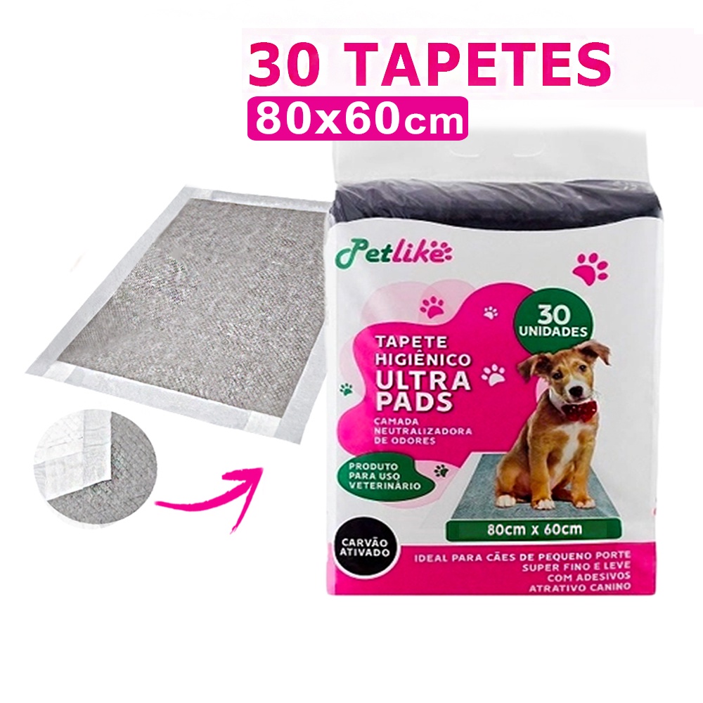 Tapete Higiênico Para Cães Ultra Pads 80x60cm 30 un Carvão Cães e Gatos Petlike Original em Oferta na Shopee