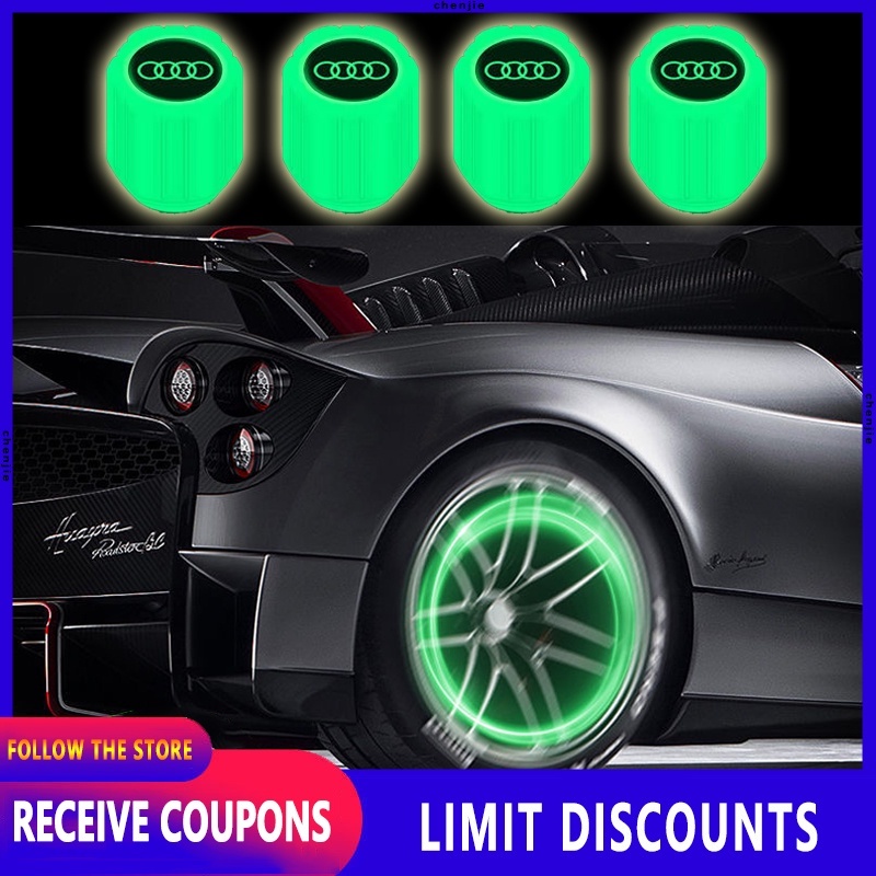 [Promo] 4 Pcs válvula de pneu de carro brilho / tampa válvula pneu luminoso Roda válvula / moto válvula do pneu / Válvula de pneu de bicicleta acessórios de carro Para Audi A3 A4 A1 Q3