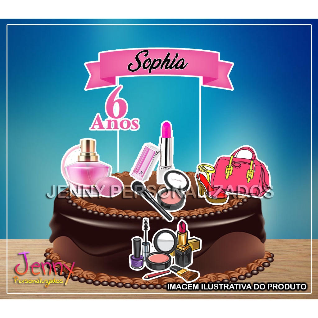 Topo Topper de bolo Maquiagens Personalizado
