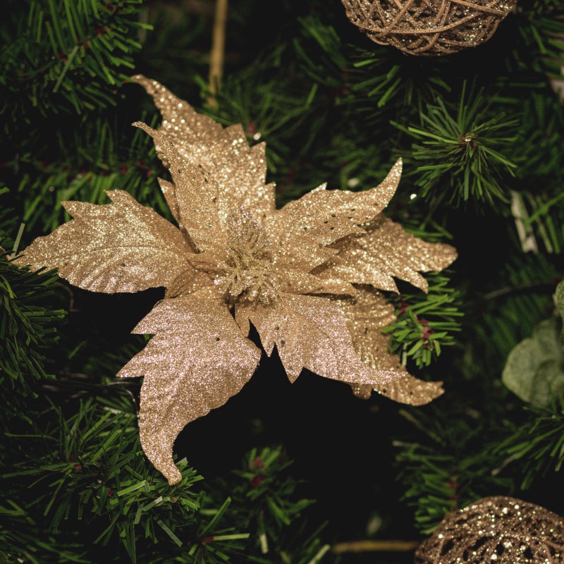 Flor De Natal Enfeite de Árvore de Natal Guirlanda Poinsetia Dourada 30cm |  Shopee Brasil