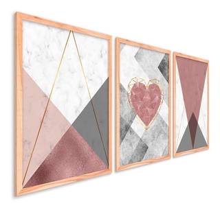 Quadros Decorativos Quarto Sala Moldura Geométrico Coração