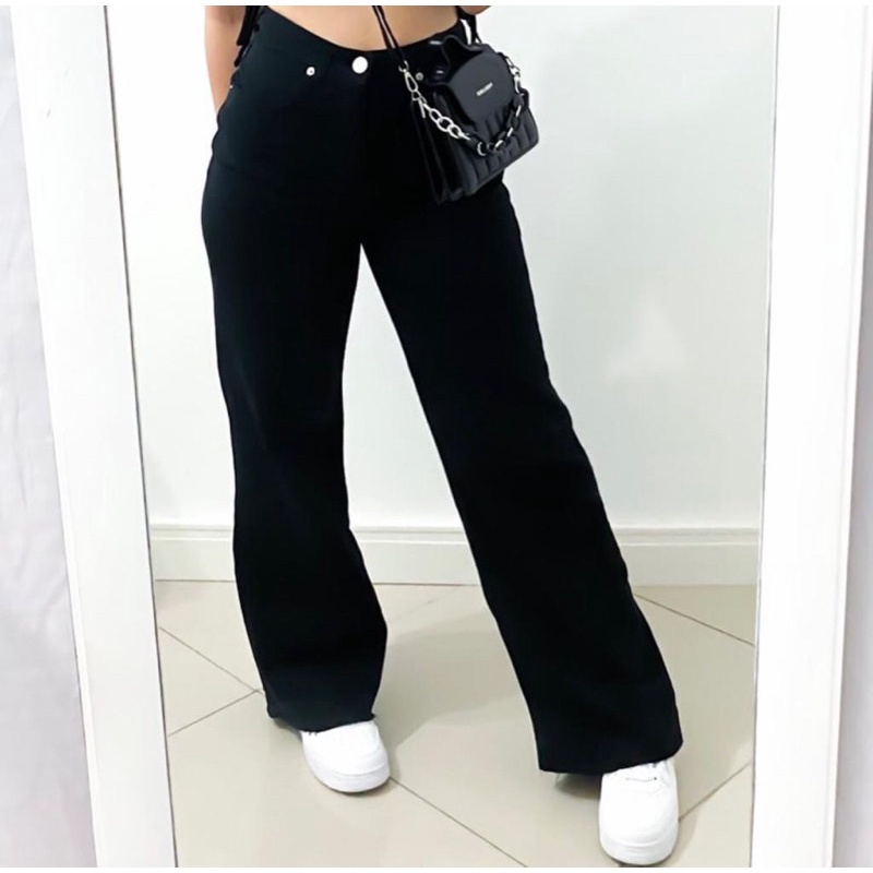 Calça Jeans Wide Leg Pantalona Moda Feminina Lançamento em Oferta na Shopee