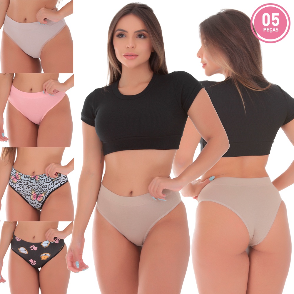 Kit 5 Calcinhas Algodão Francesninha Cintura Alta Ajuda Segurart Barriga em Oferta na Shopee