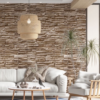 Papel De Parede Adesivo Pedra Fina Marrom Claro - Para Quarto, Sala, Cozinha, Escritório e Lazer