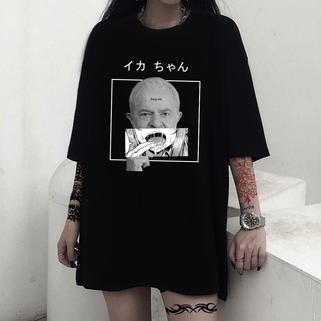 Camiseta Long Nite Política Anime Streetwear Blusa Qualidade Bolsonaro Lula Ahegao