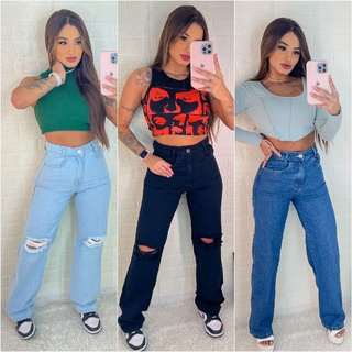 Calça Jeans Feminina Wide Leg Pantalona Retrô Linha Premium
