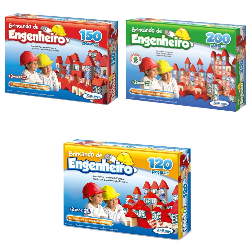 Kit Blocos Xalingo Brincando de Engenheiro I, II e III p/ Montar e Construir em Oferta na Shopee