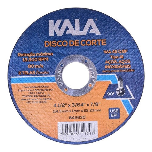 Disco De Corte Fino Inox 4.1/2 X 1,0 Esmerilhadeira