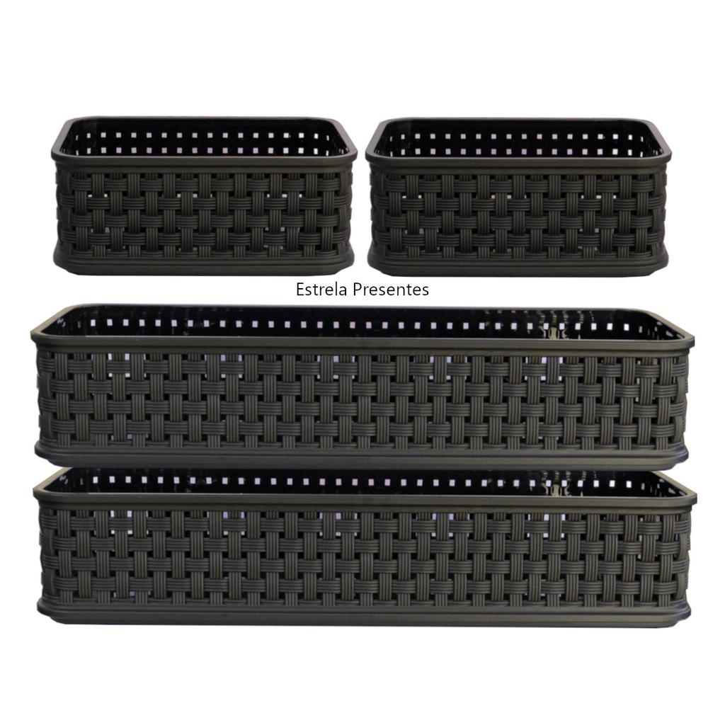 Kit c/ 4 Cestos Organizadores Rattan Modulares Multiuso em Oferta na Shopee