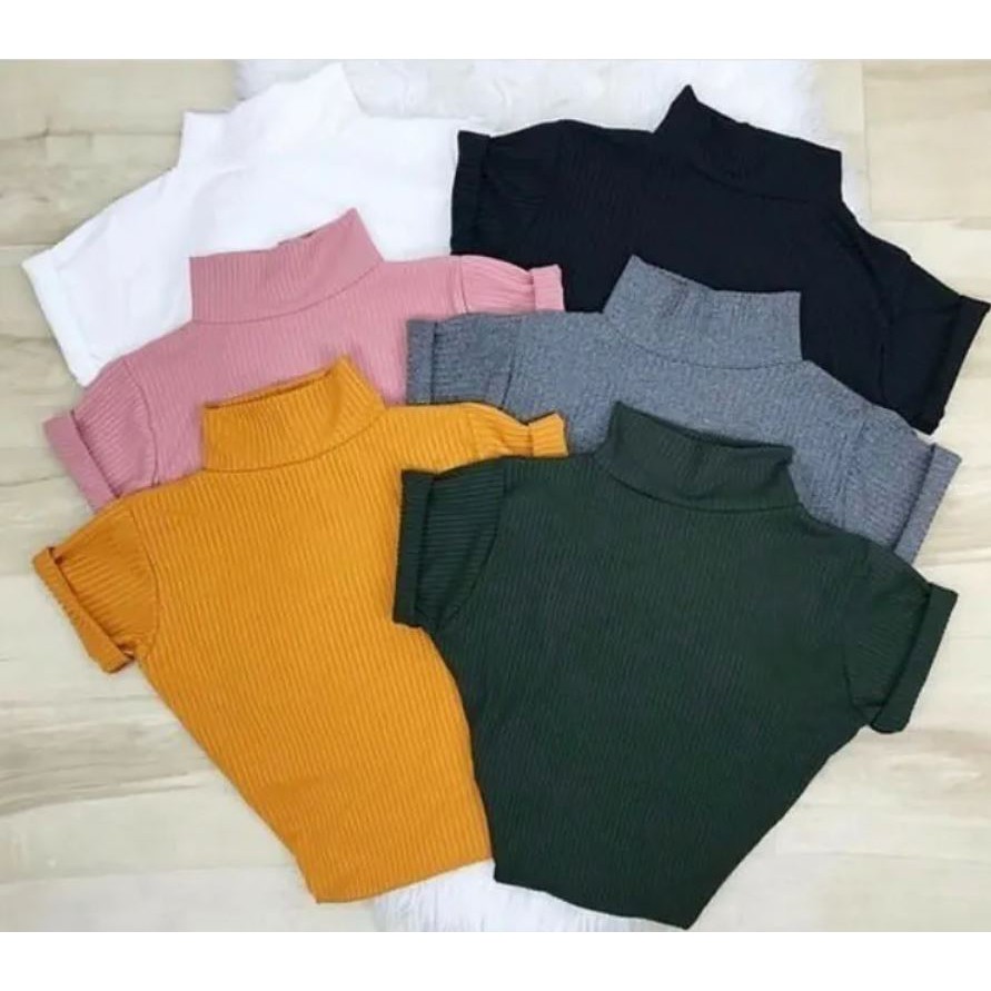 Cropped canelado gola alta com manga / blusa canelado com golinha e manga / blusinha canelada gola alta cod2010