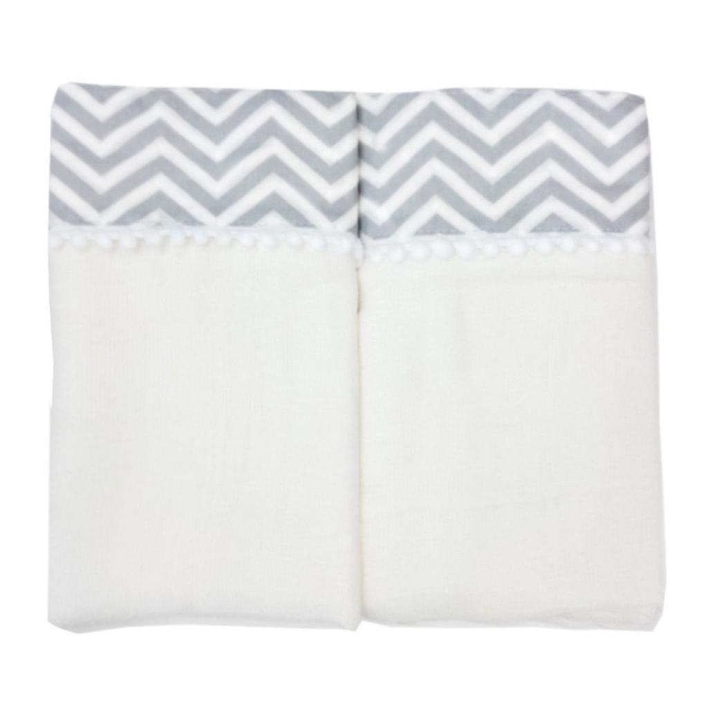 Fralda De Pano De Ombro 2 Pecas 1005 Algodao Antialergica Enxoval Infantil Menino Menina Toalhinha de Boca Cueiro Baby Deluxe Cinza Chevron 66cm x 68 cm