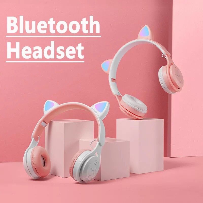 Headphone Bluetooth Rosa Fofo Com Orelhas | Shopee Brasil