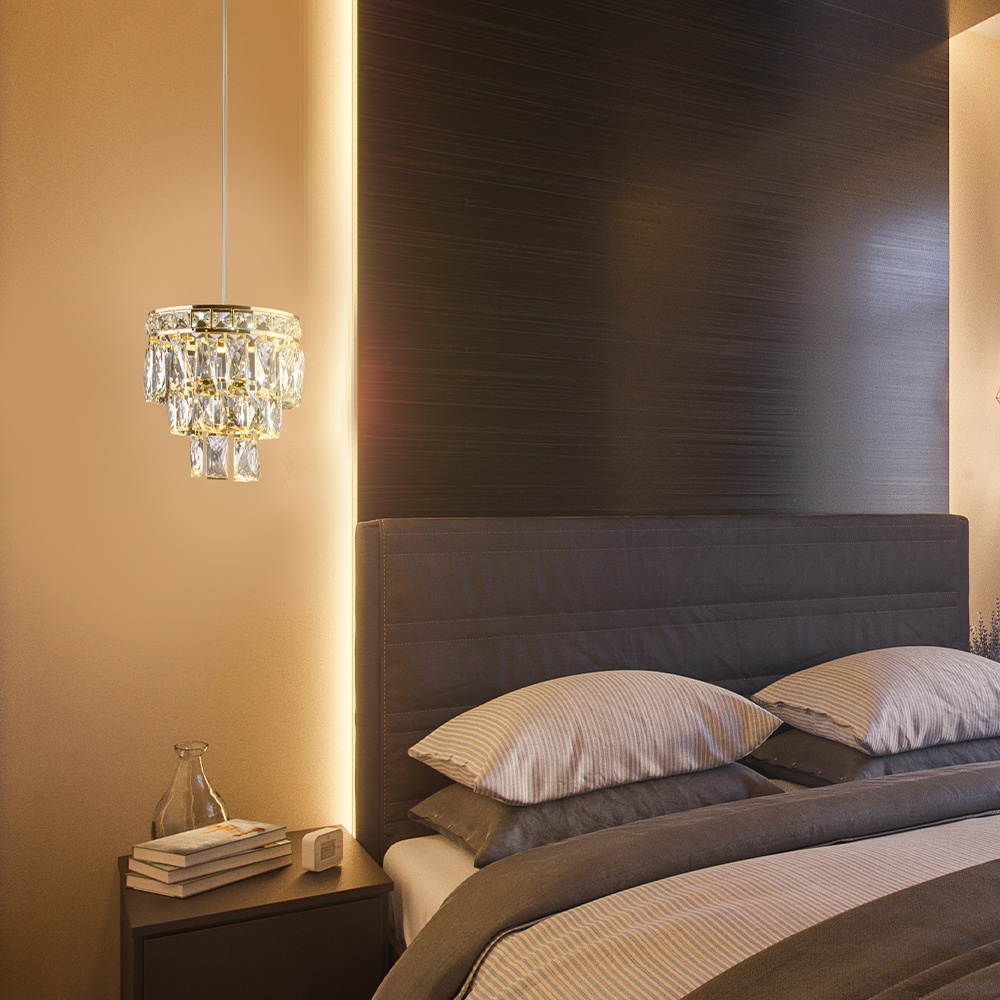 Luminária de Teto Lustre Sala de Jantar Pendente Cabeceira Quarto Cristal Legítimo Mini Florença Biv