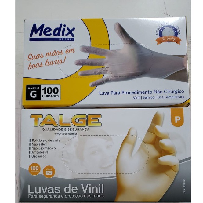 Luva de Vinil c/pó Talge/Medix/Inoven cx c/100 unidades