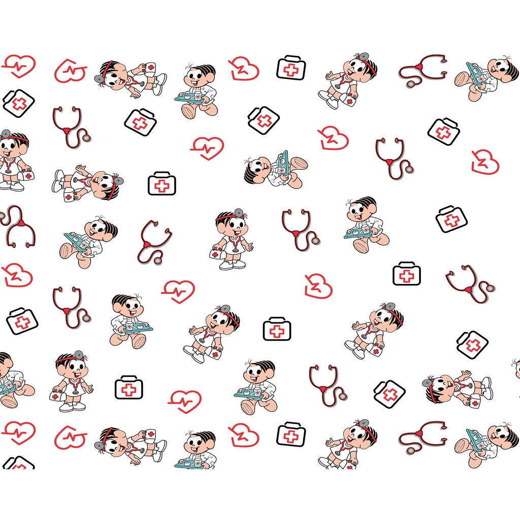 Tecido tricoline, microfibra ou gabardine - Mônica doutora - fundo branco - 0.50cm