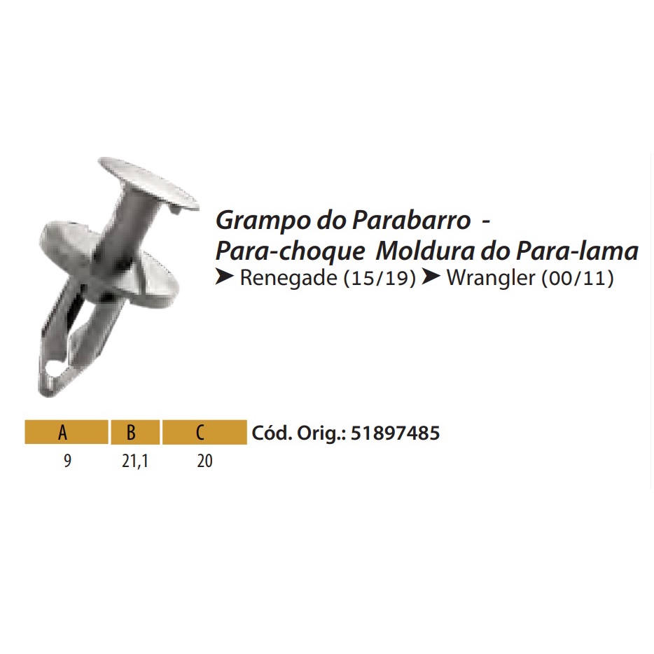 10 Presilha Grampo do Parabarro Para-choque Moldura do Para-lama Jeep Renegade Jeep Wrangler 51897485
