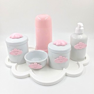 Kit Higiene Bebê Porcelana Nuvem Azul Rosa Prata Marinho Verde Amarelo Garrafa 250ml 6 Peças em Oferta na Shopee