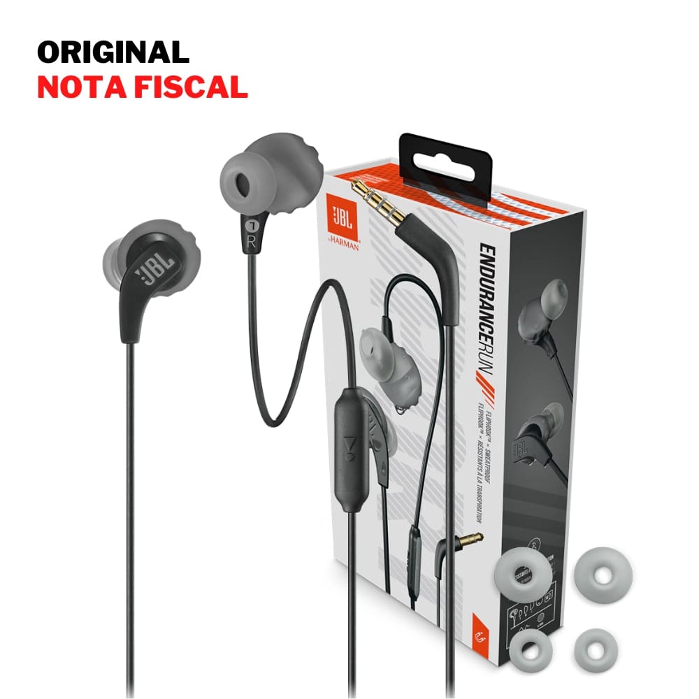 Fone de Ouvido JBL Endurance Run Preto Esportivo À Prova de Suor Chuva para Corrida JBLENDURRUNBLK
