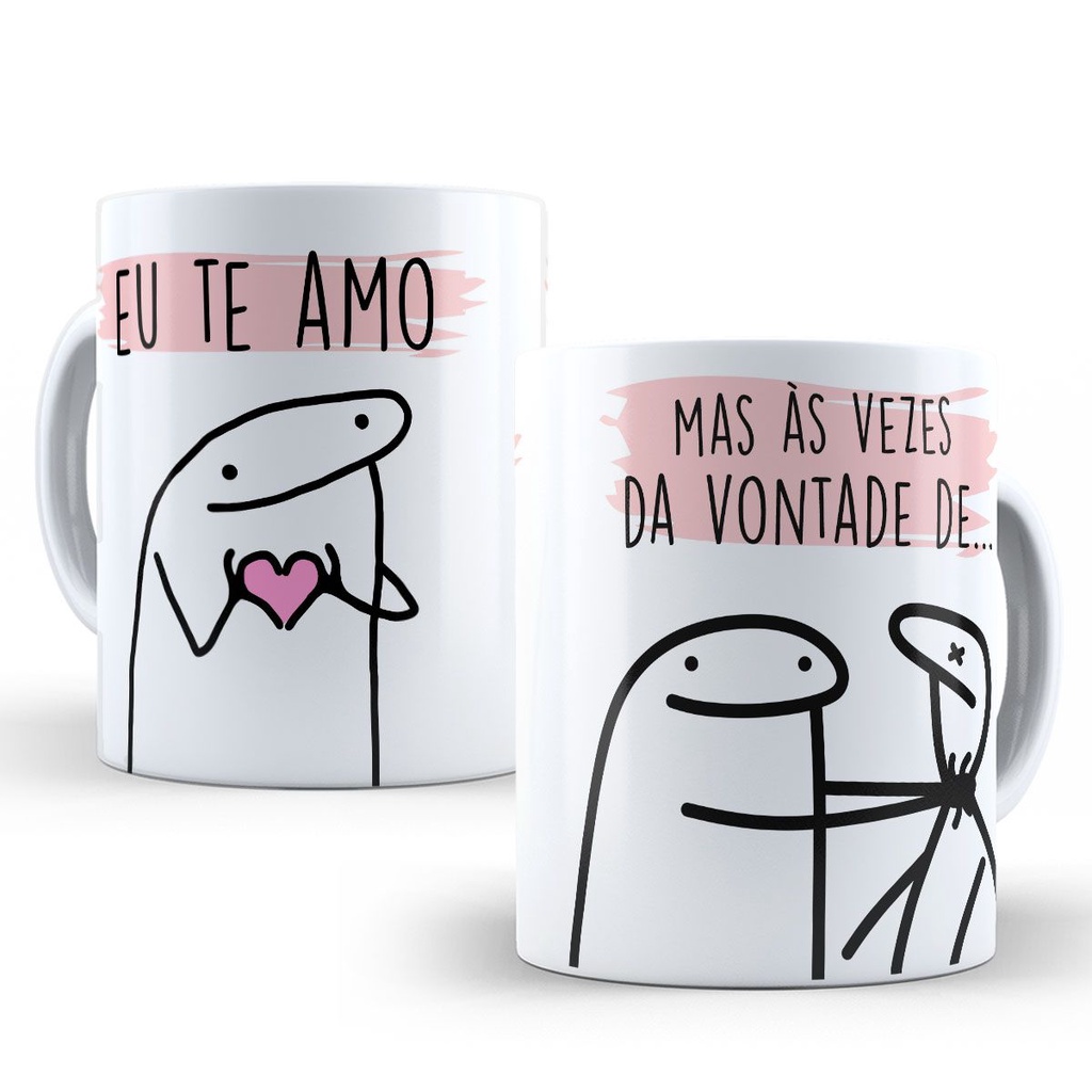 Caneca Eu te Amo Casal Personalizada Porcelana Dia dos Namorados Flork Meme Café