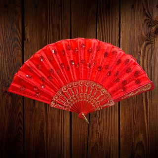 Leque Luxo Bordado Paetê Vermelho Pomba Gira Cigana Promoção