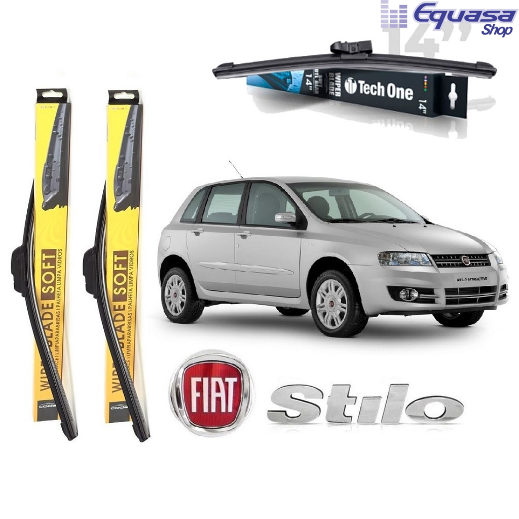 Kit 3 Palhetas para Limpador Parabrisa Dianteiro + traseiro para Fiat Stilo ANO 2002 A 2011
