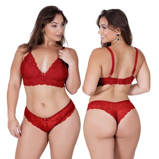 Conjunto Lingerie Plus Size Sem Bojo Reforçado Renda Mia