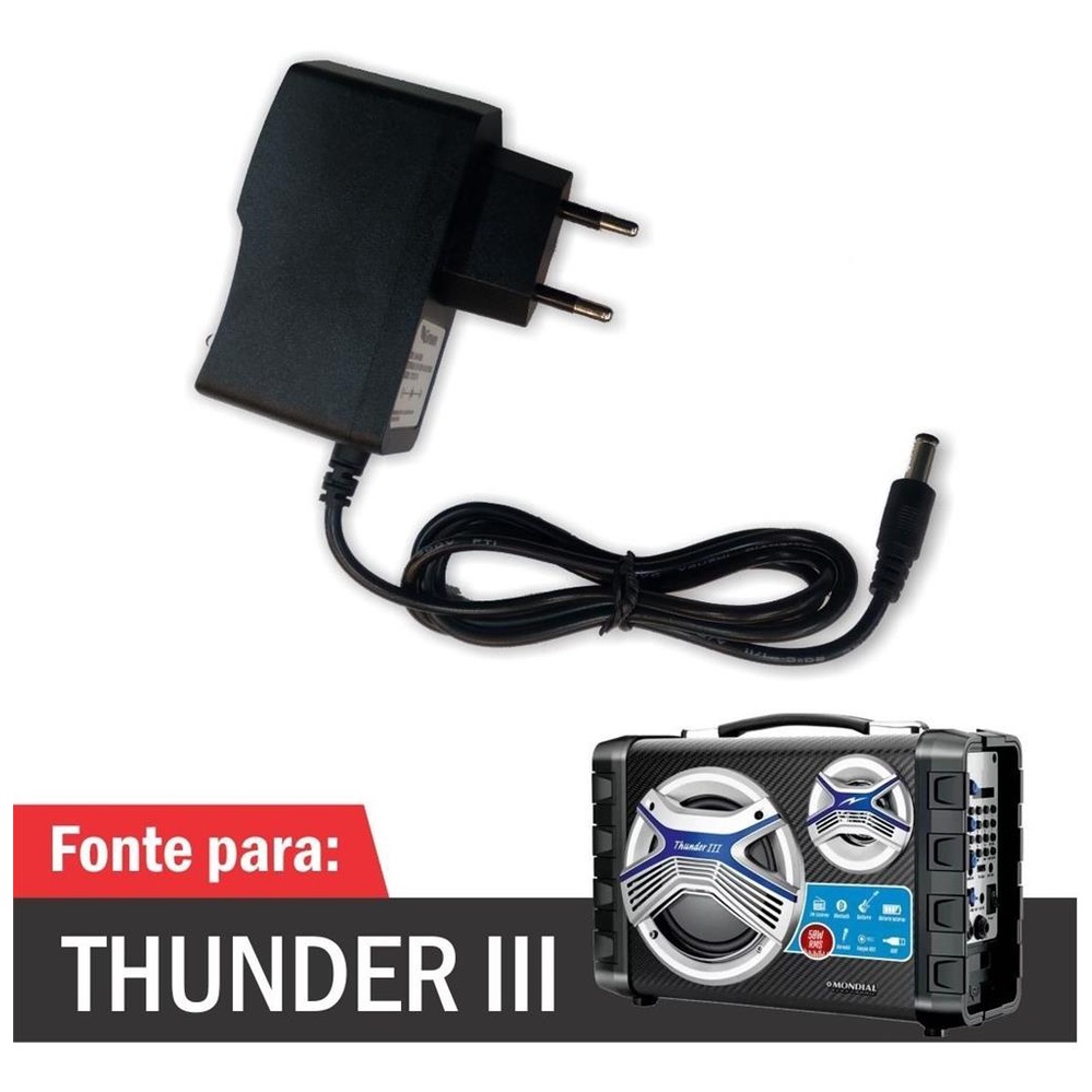 Carregador Para Caixa Som Mondial Thunder III Mco-03 ( Fonte / Cabo de Forca / Cabo de Energia ) - R979
