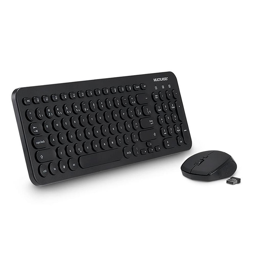 Kit Teclado E Mouse Sem Fio Multilaser TC231 Teclas Redondas USB, ABNT Preto - Multilaser