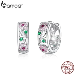 Bamoer 925 Sterling Silver Spring Flower Hoop Brincos Para Mulheres Declaração De Noivado Jóias Finas BSE403