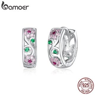 Bamoer 925 Sterling Silver Spring Flower Hoop Brincos Para Mulheres Declaração De Noivado Jóias Finas BSE403