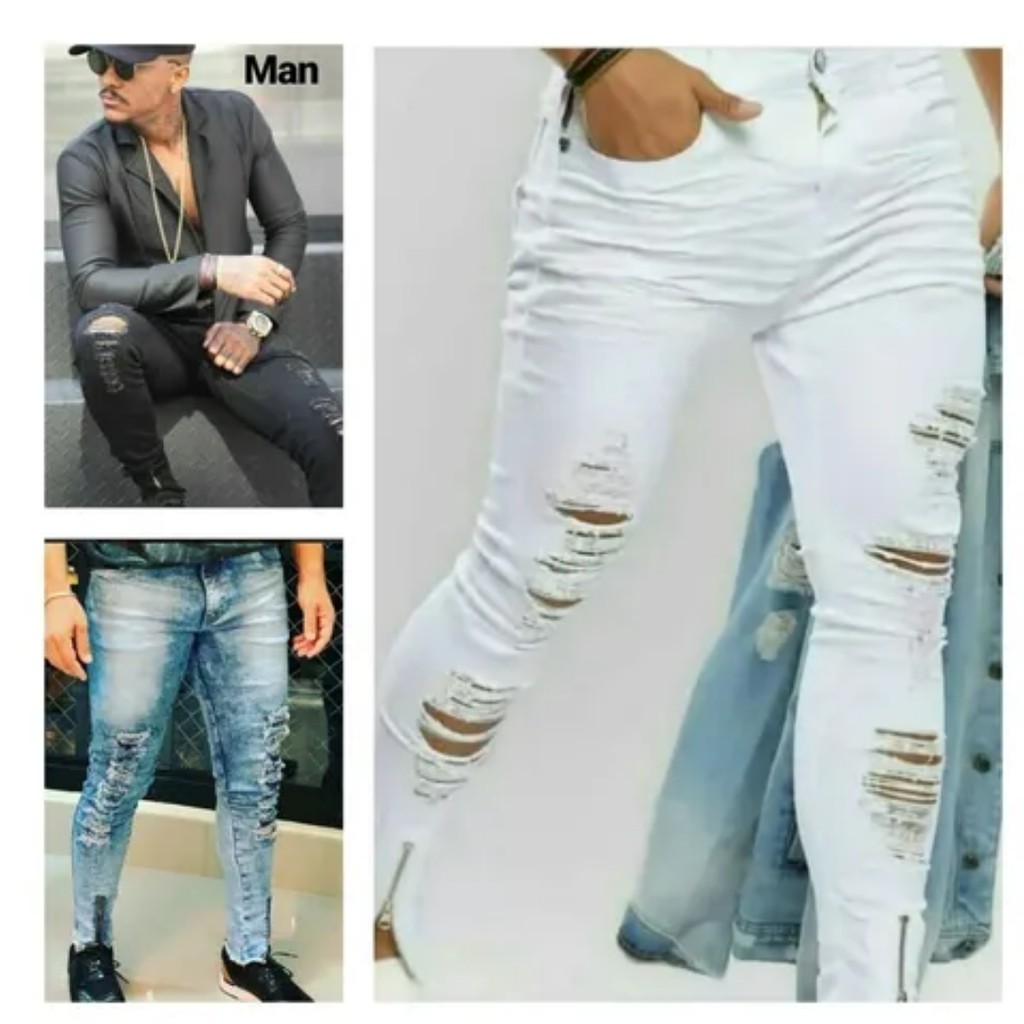 KIT 3 CALÇAS MASCULINAS DESTROYED COM ZÍPER NA BARRA VESTE 36 AO 46