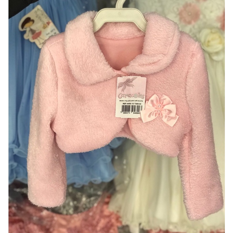 Bolero Rosa Festa Infantil Quentinho Inverno Batizado Casamento 1 a 10 anos